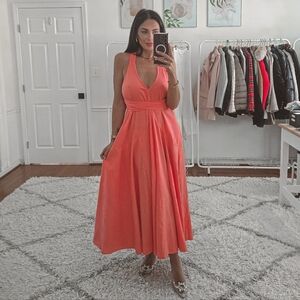 Free People Coral Holding On Midi Dress New Size M